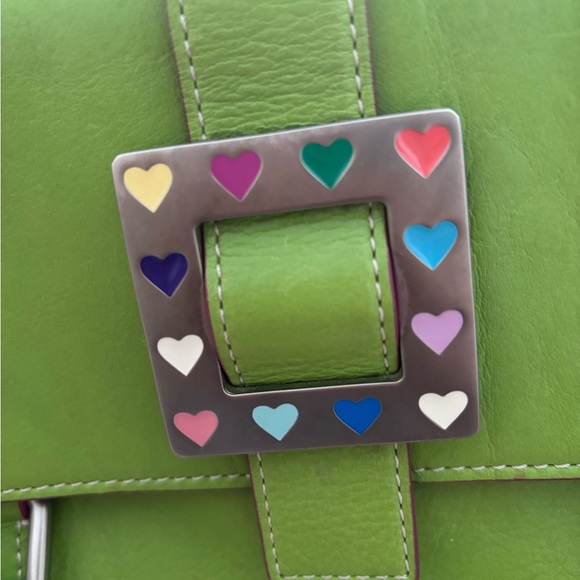 Dooney & Bourke Green Leather Shoulder Bag with Heart Buckle - Picture 4 of 12